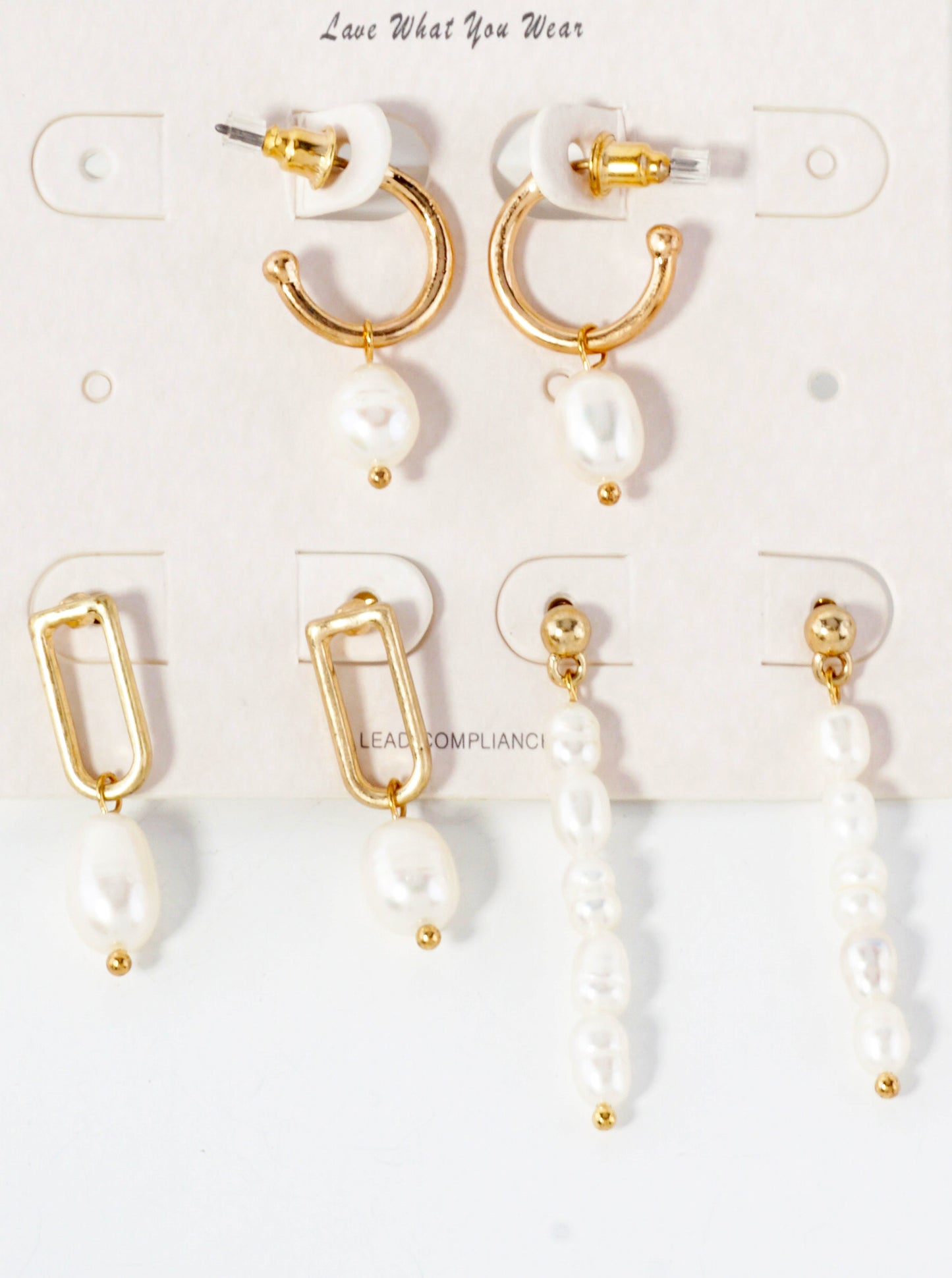 3-PC Pearl Dangle Hoop Earrings Set