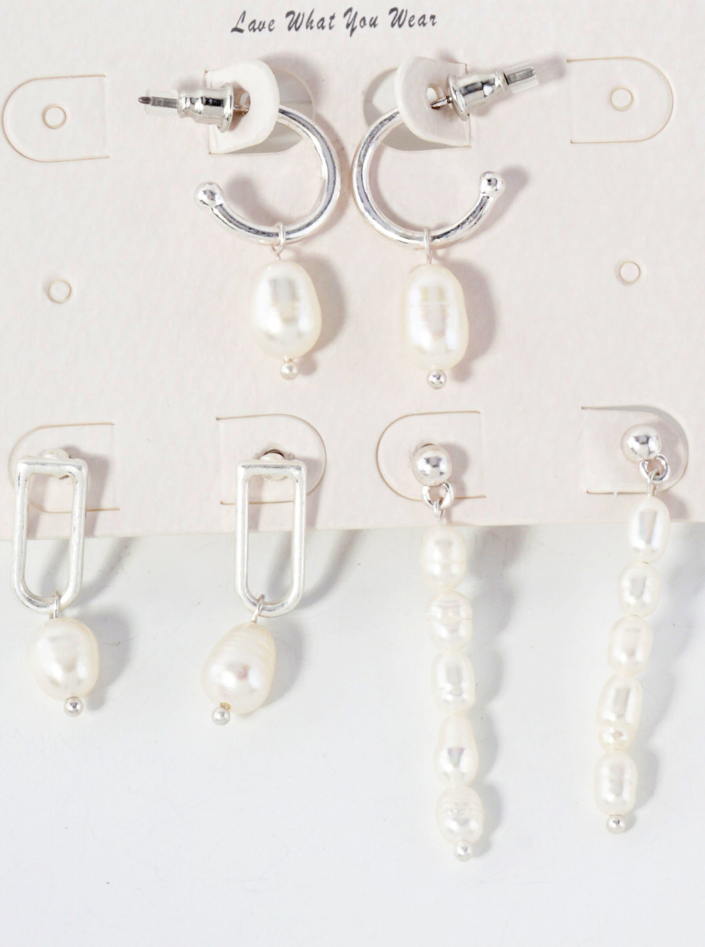 3-PC Pearl Dangle Hoop Earrings Set
