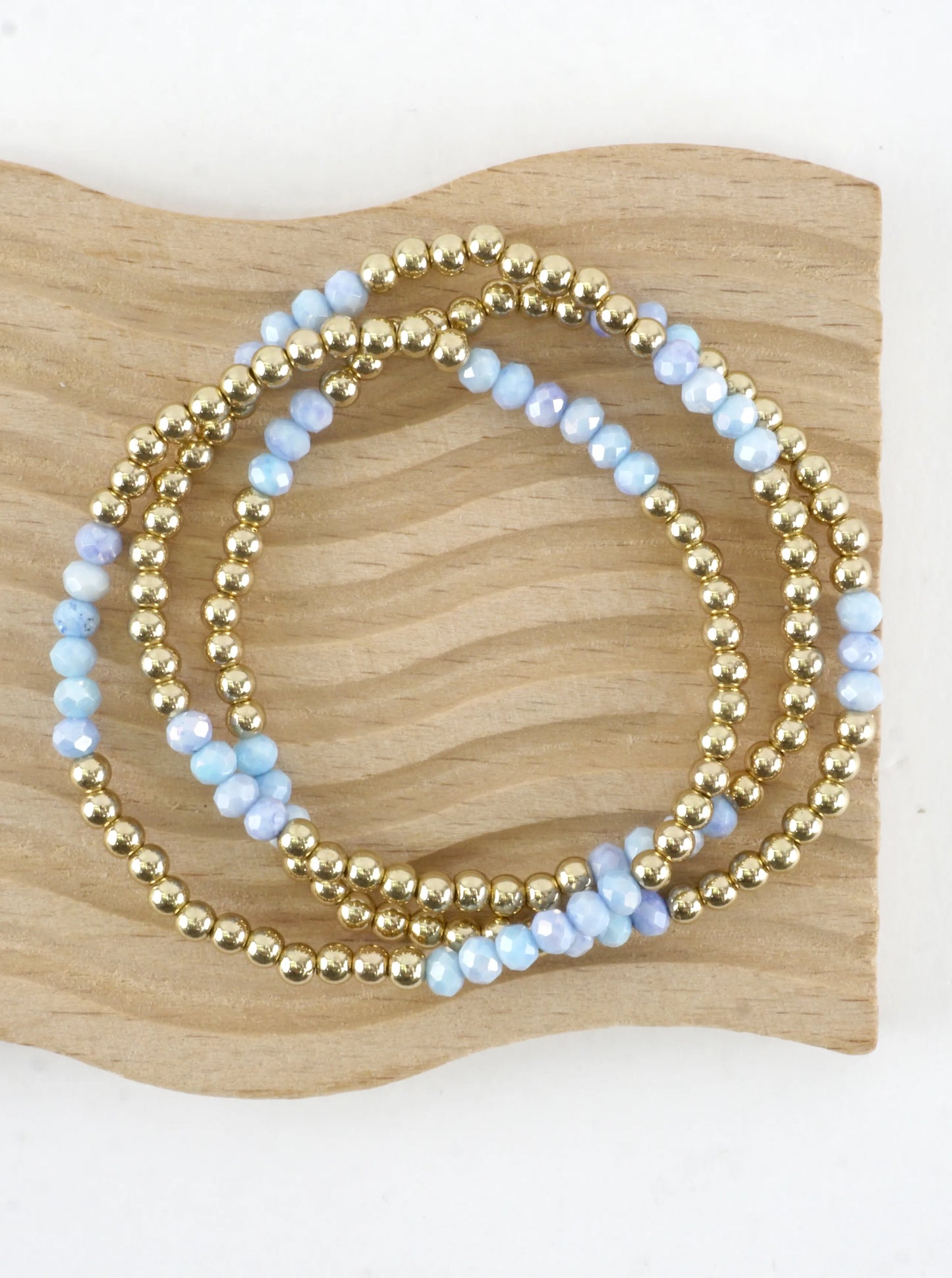 3 PC Round Metallic Glass Beads Stretch Bracelets