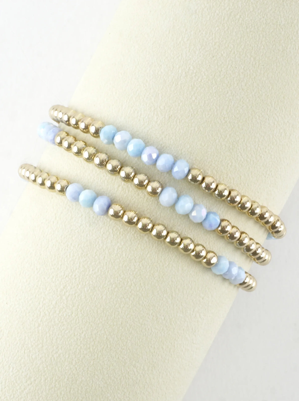 3 PC Round Metallic Glass Beads Stretch Bracelets