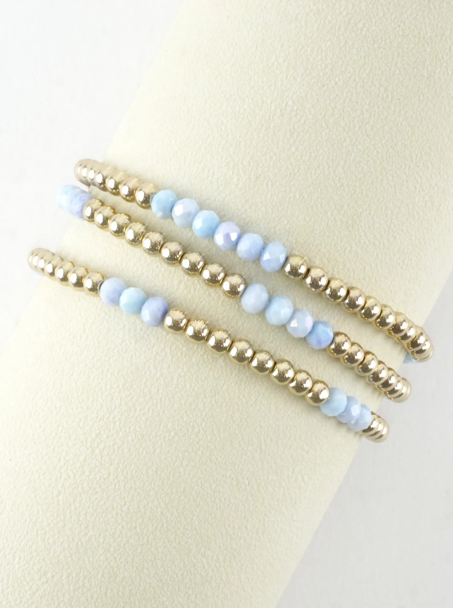 3 PC Round Metallic Glass Beads Stretch Bracelets