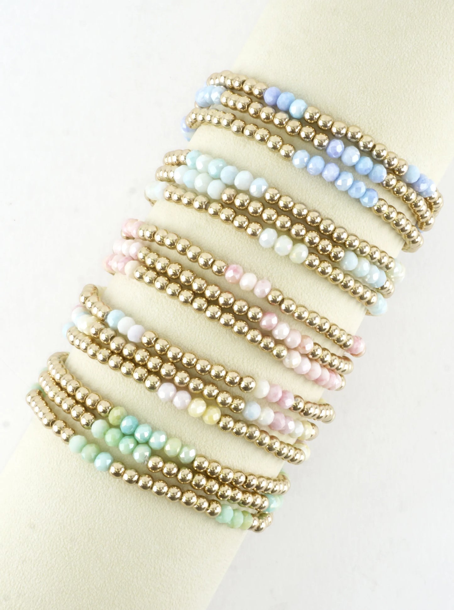 3 PC Round Metallic Glass Beads Stretch Bracelets