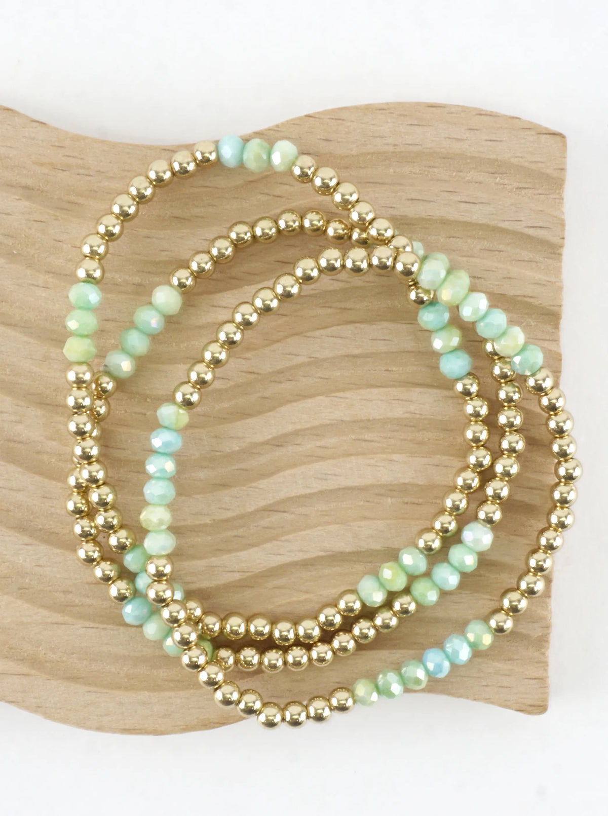 3 PC Round Metallic Glass Beads Stretch Bracelets