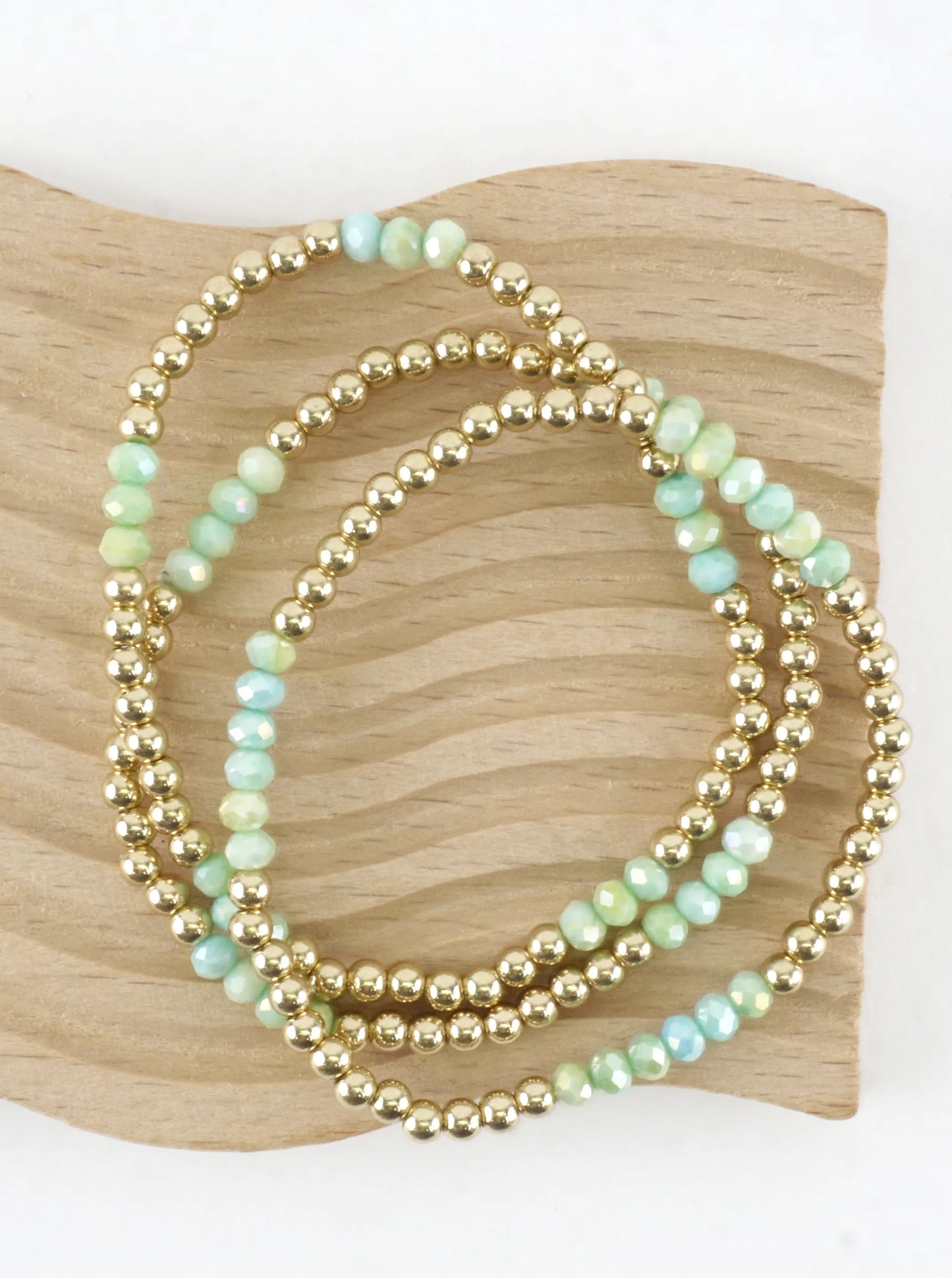 3 PC Round Metallic Glass Beads Stretch Bracelets