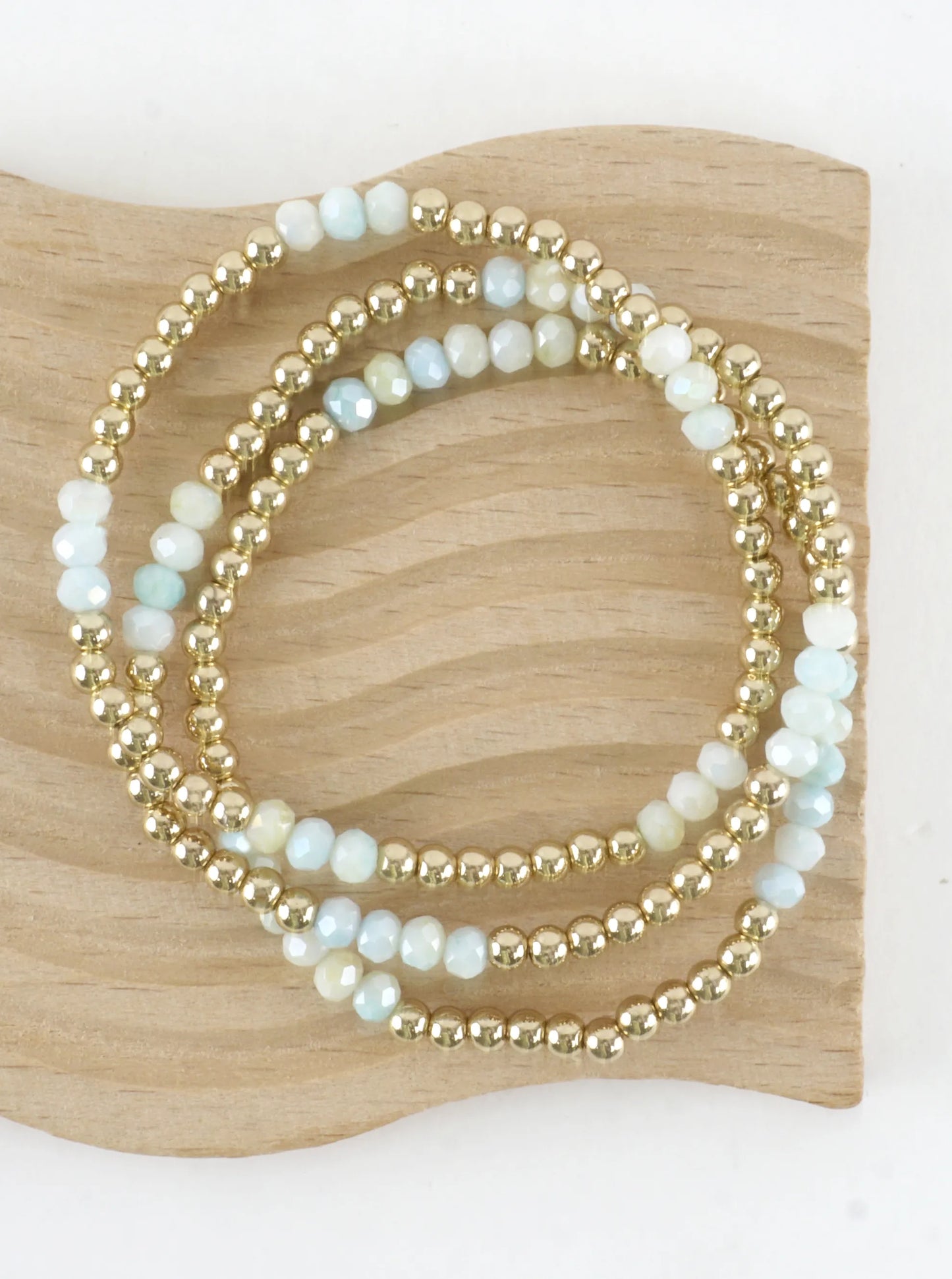 3 PC Round Metallic Glass Beads Stretch Bracelets