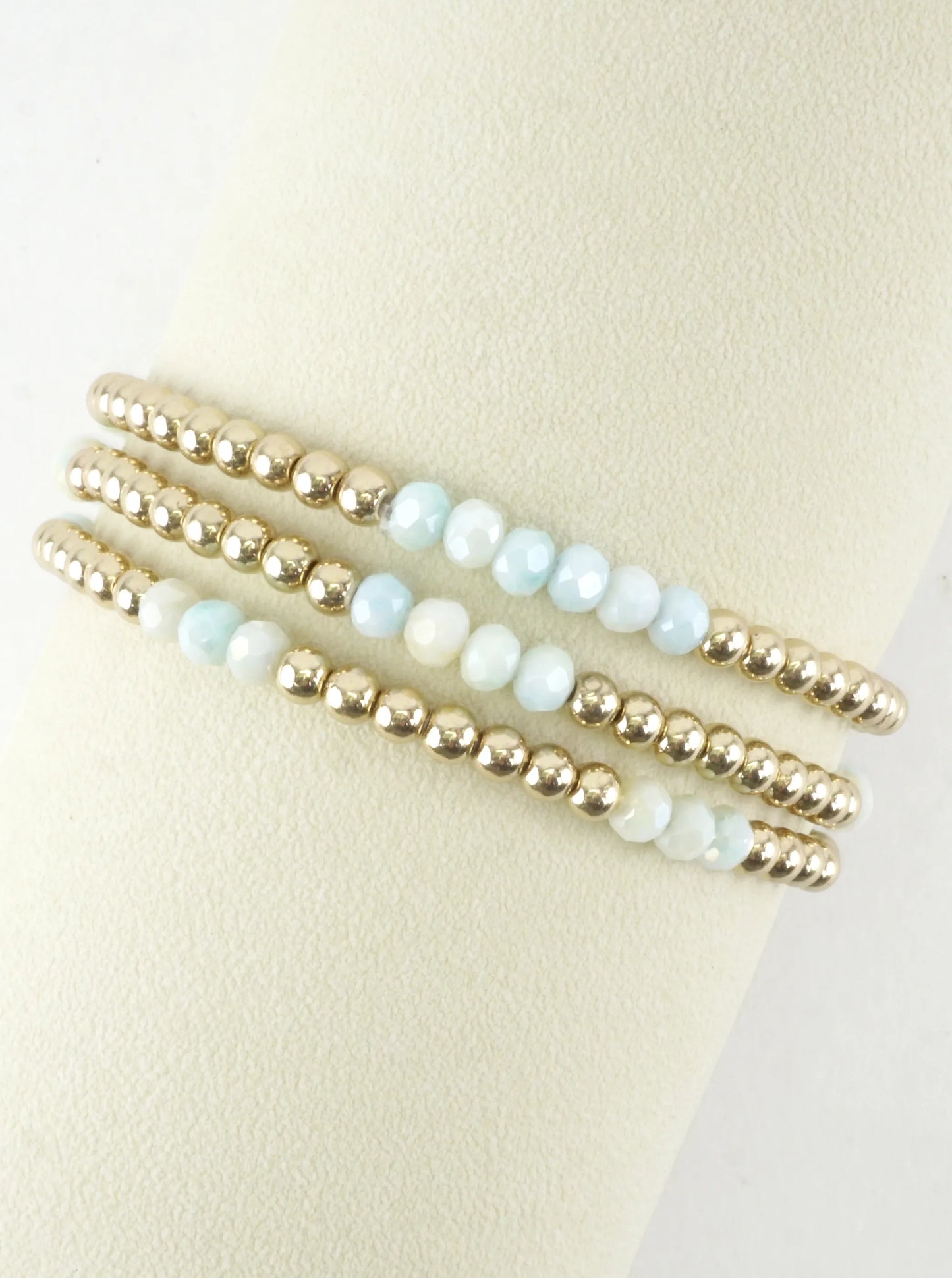 3 PC Round Metallic Glass Beads Stretch Bracelets
