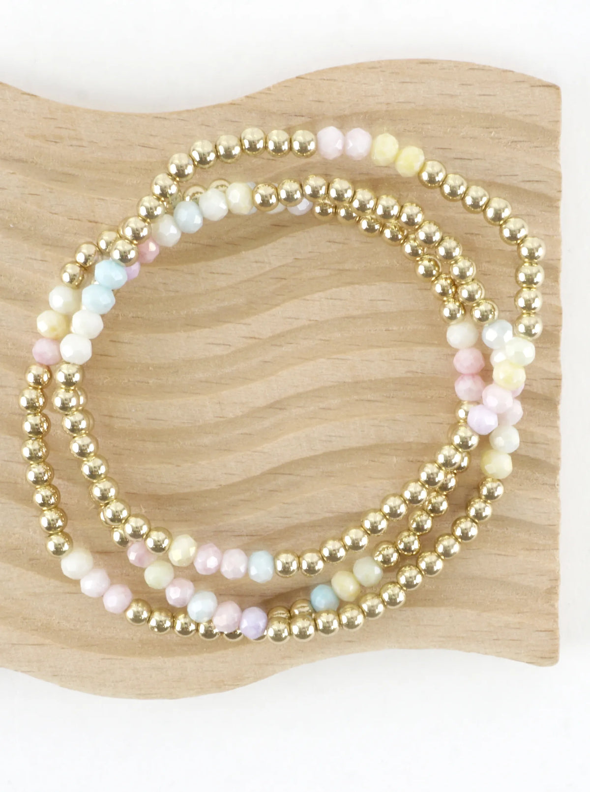 3 PC Round Metallic Glass Beads Stretch Bracelets
