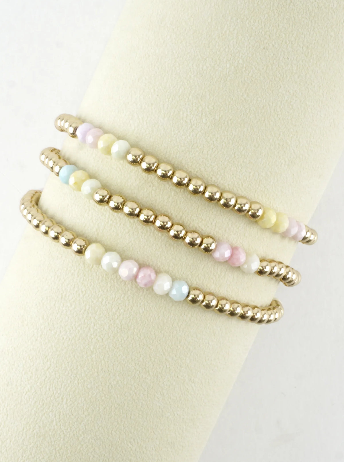 3 PC Round Metallic Glass Beads Stretch Bracelets