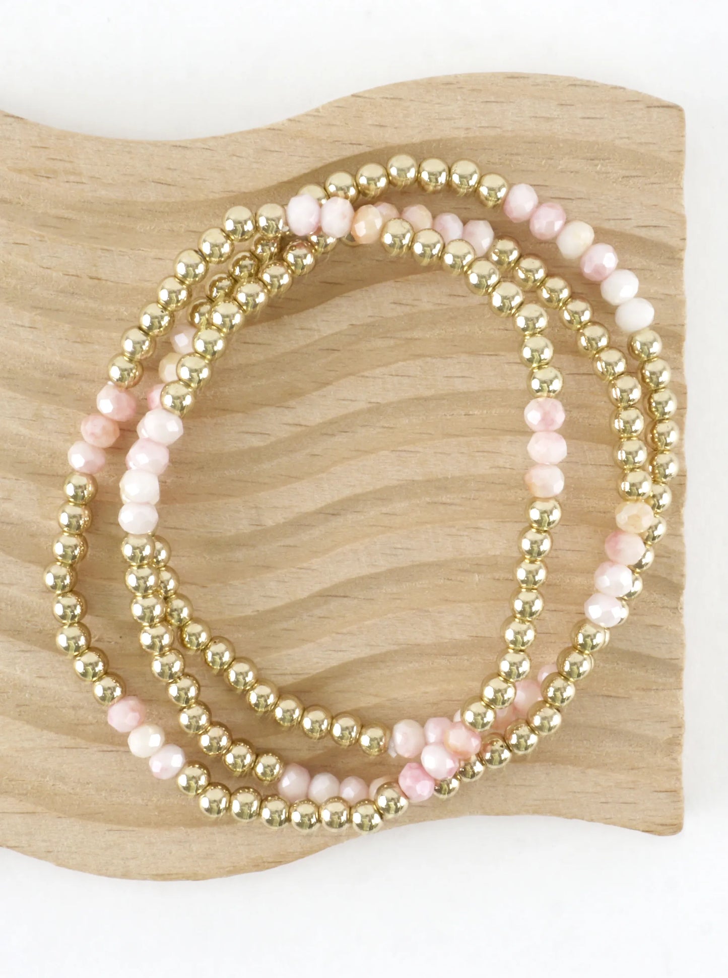 3 PC Round Metallic Glass Beads Stretch Bracelets