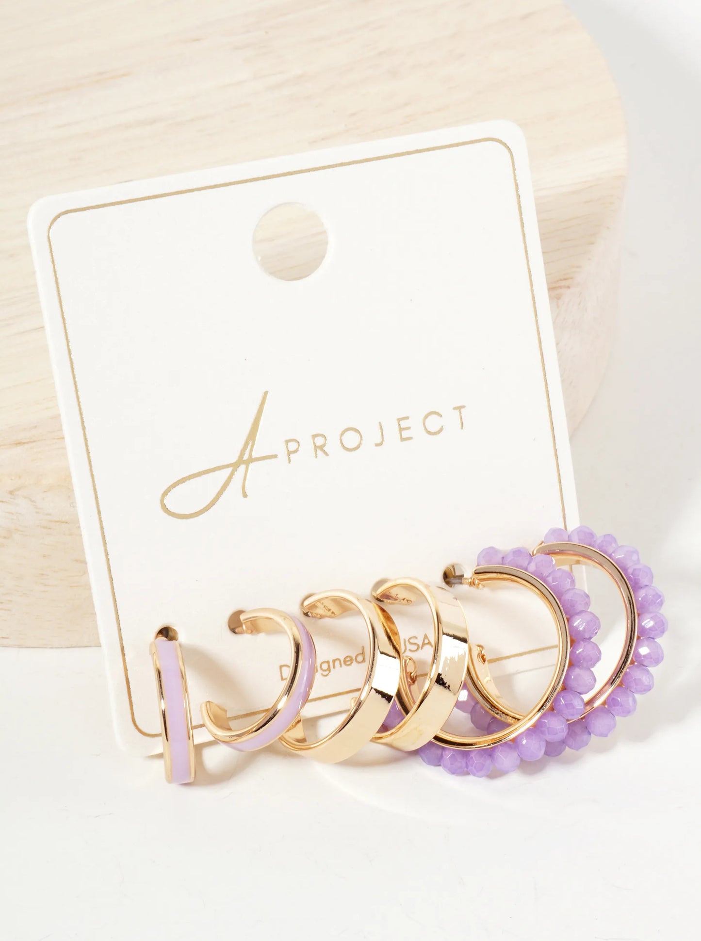 3-PC-Set 15-18-25mm Enamel Faceted-Glass-Beaded Hoop Earrings