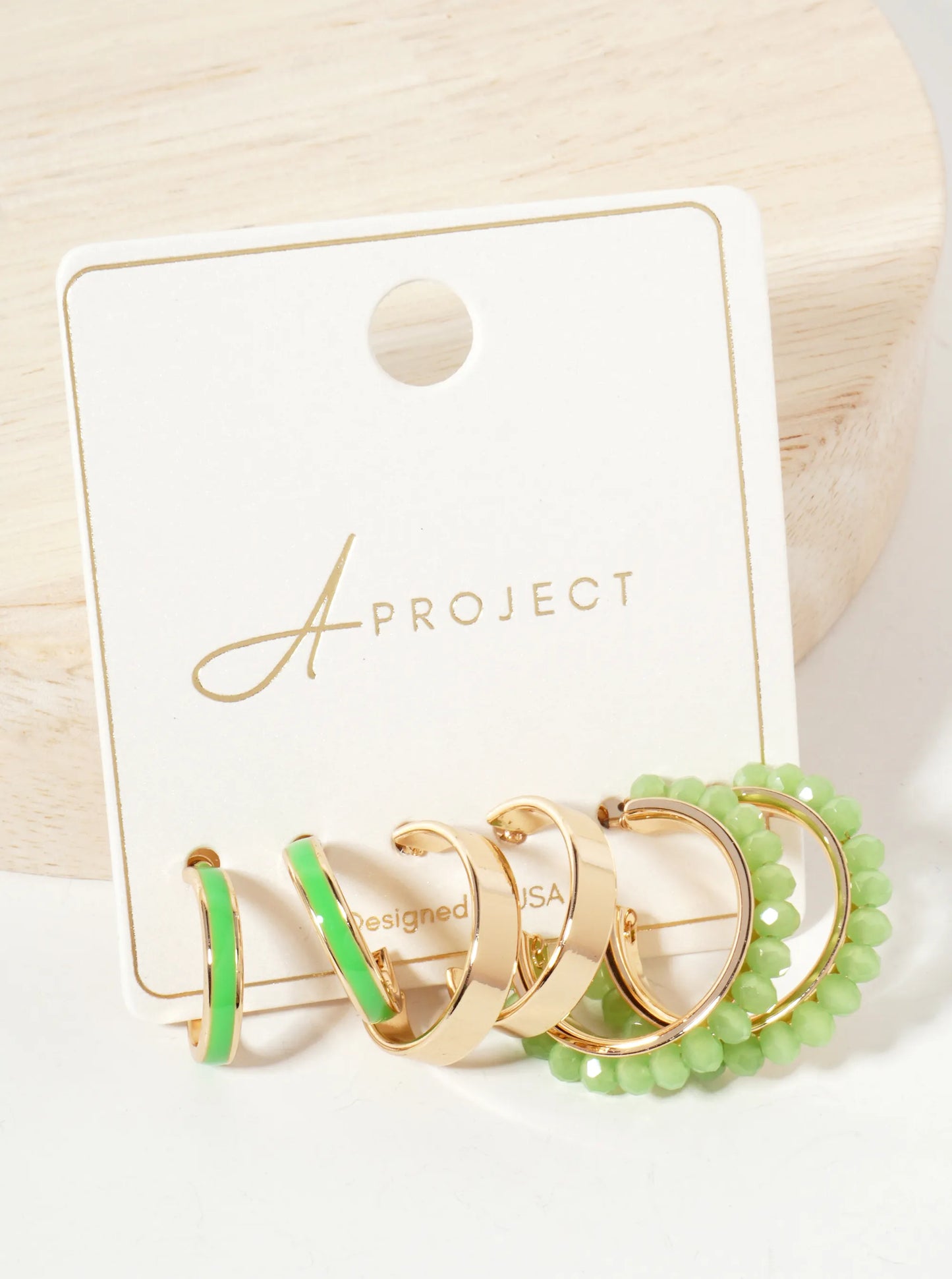 3-PC-Set 15-18-25mm Enamel Faceted-Glass-Beaded Hoop Earrings