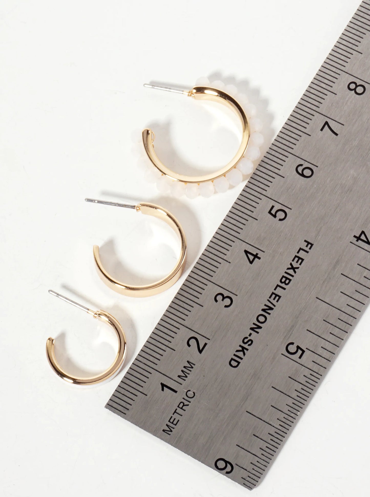 3-PC-Set 15-18-25mm Enamel Faceted-Glass-Beaded Hoop Earrings