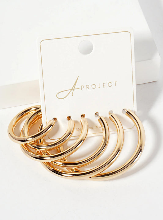3-PC Set 30-40-50mm Brass Open Hoop Earrings With 4mm Thickness