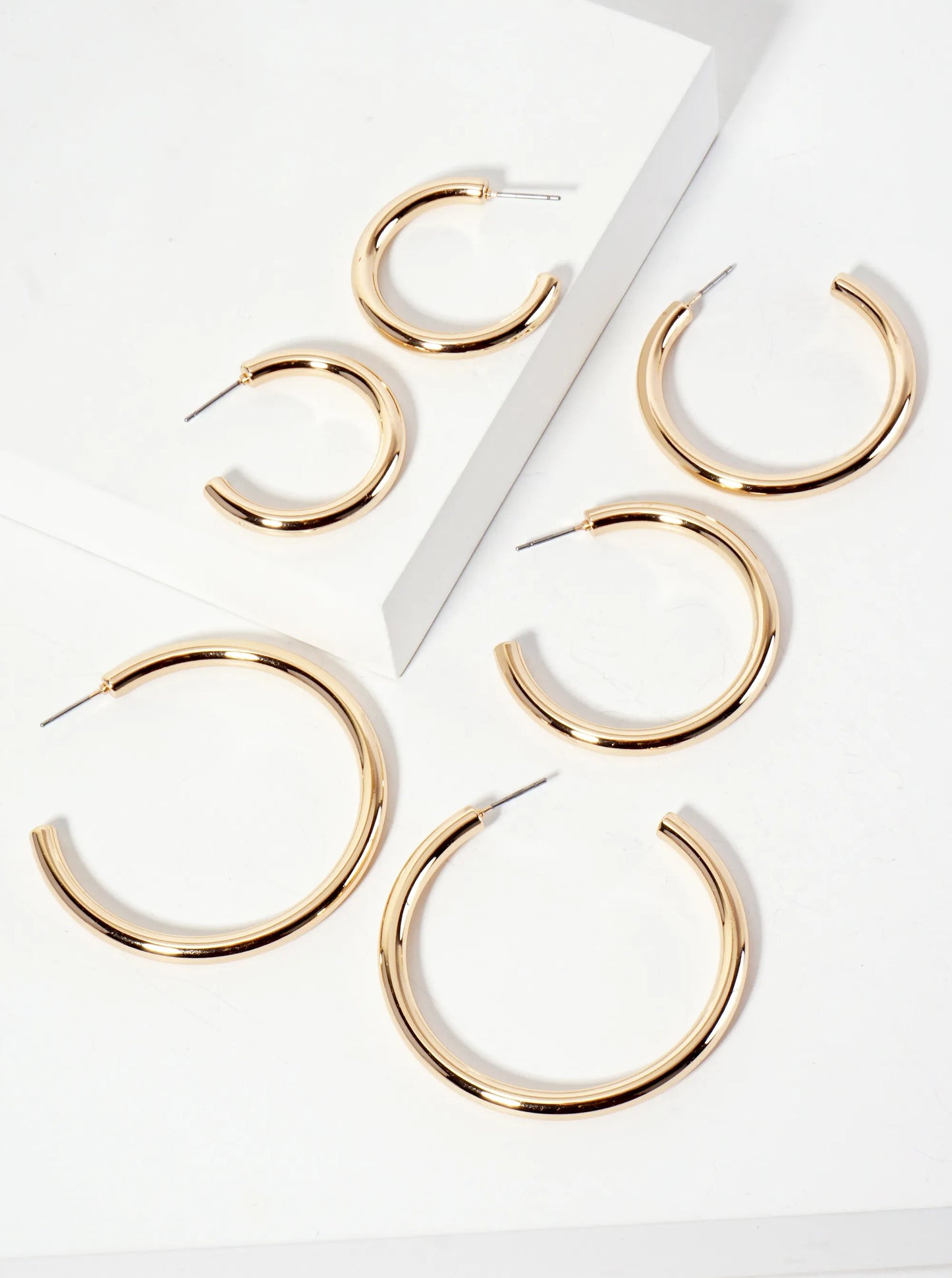 3-PC Set 30-40-50mm Brass Open Hoop Earrings With 4mm Thickness