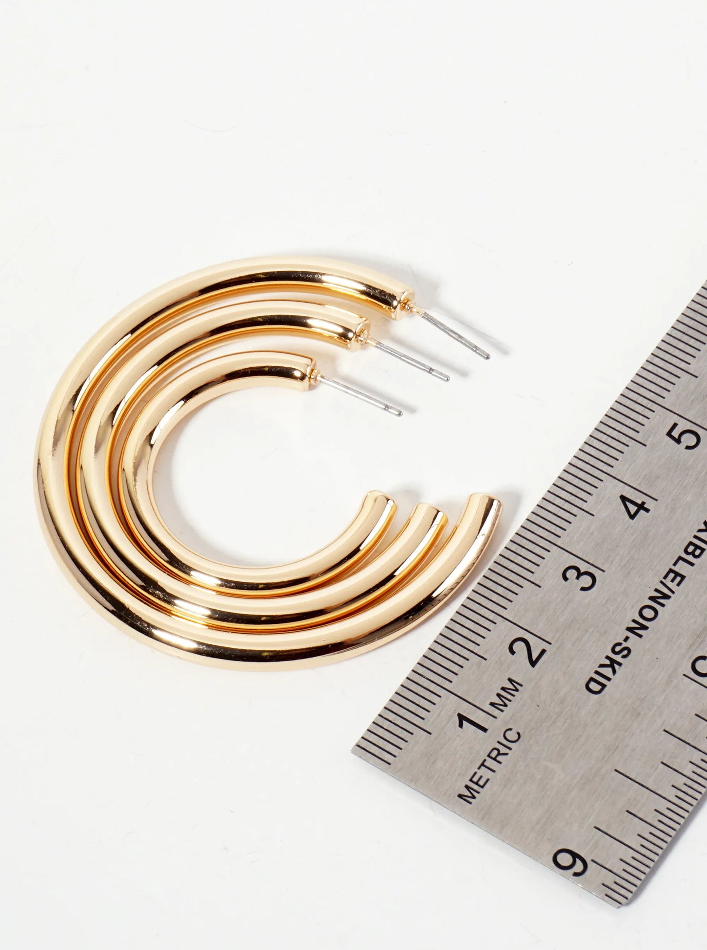3-PC Set 30-40-50mm Brass Open Hoop Earrings With 4mm Thickness