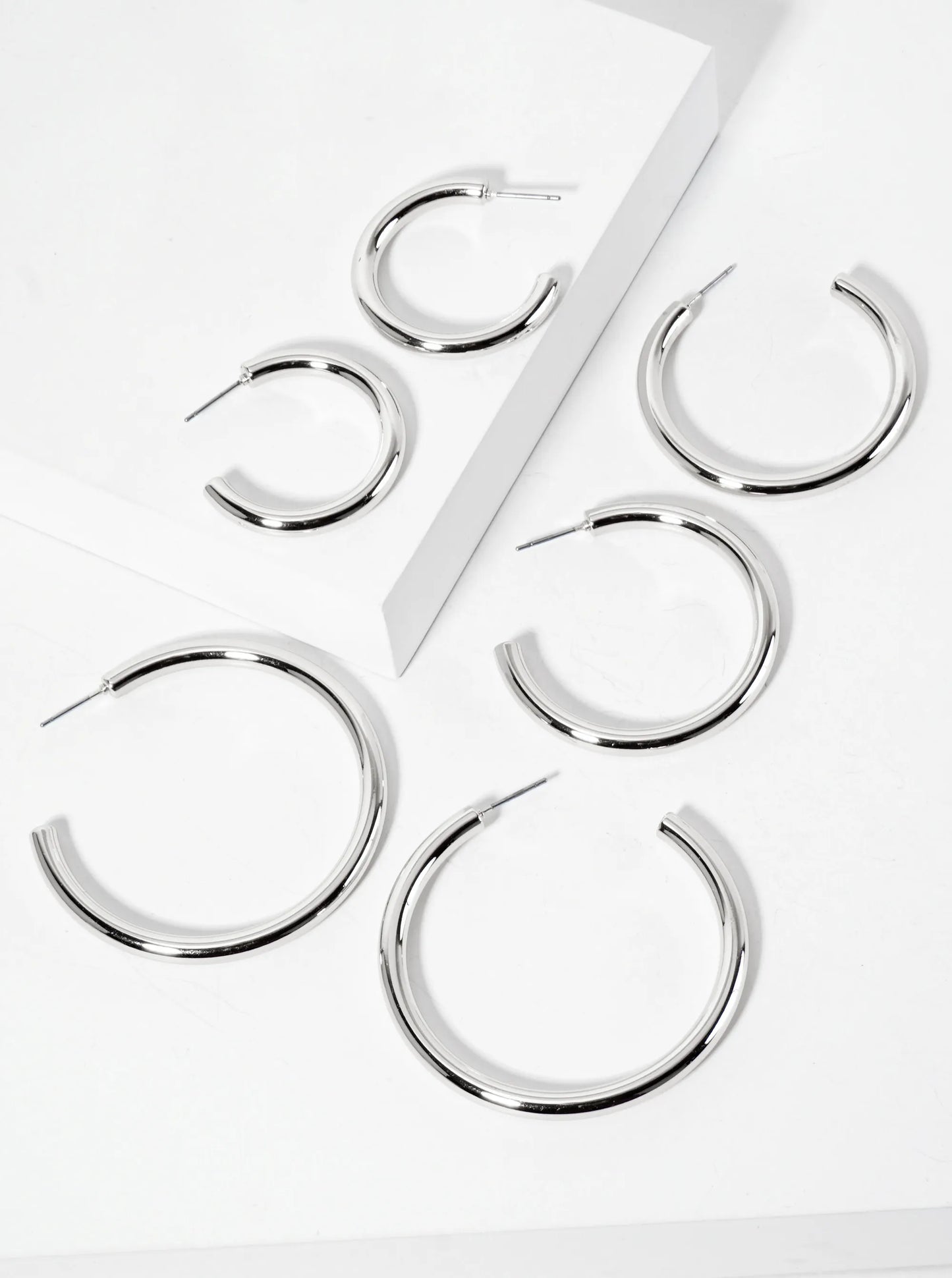 3-PC Set 30-40-50mm Brass Open Hoop Earrings With 4mm Thickness