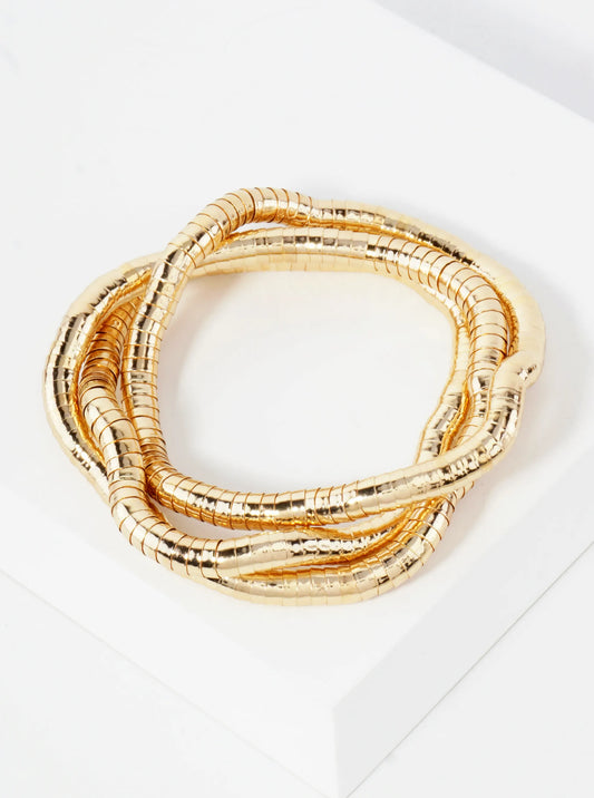 3-PC-Set 5mm Layered Polished Metal Beaded Stackable Stretch Bracelet