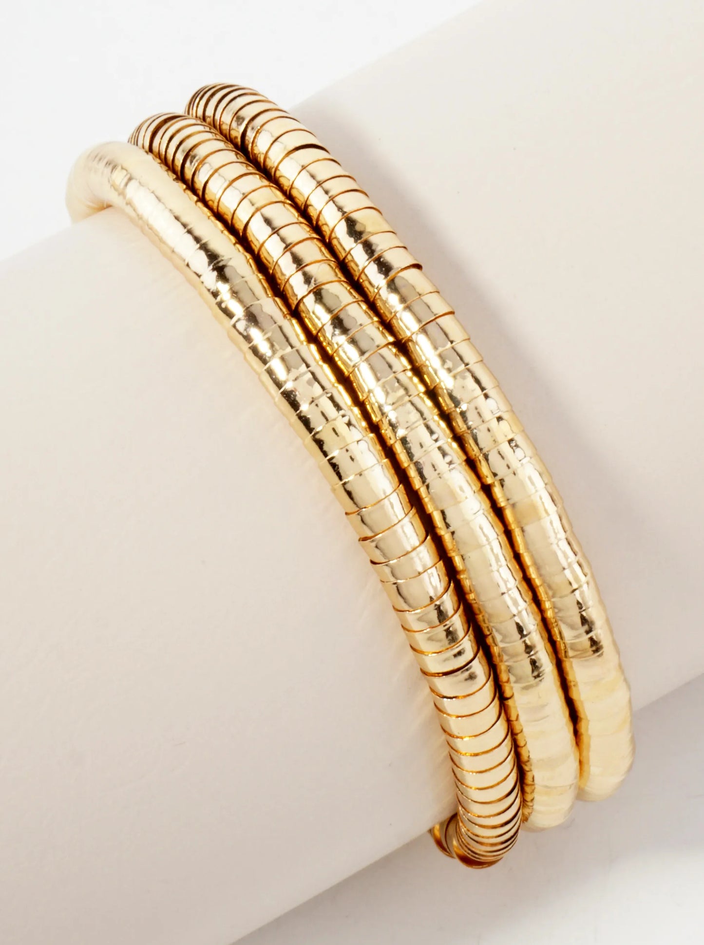 3-PC-Set 5mm Layered Polished Metal Beaded Stackable Stretch Bracelet
