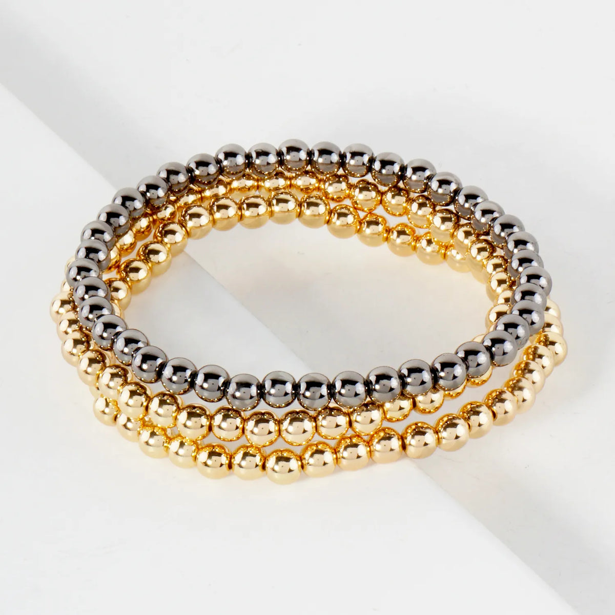 3-PC-Set 5mm Metallic Beads Stackable Stretch Bracelet