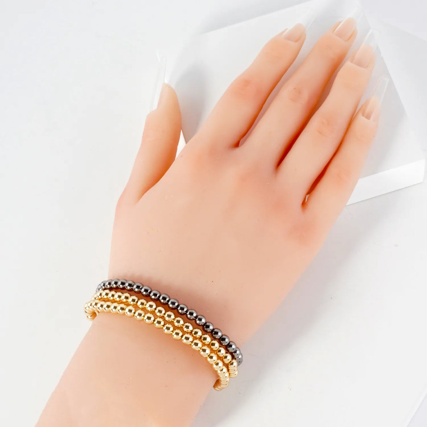 3-PC-Set 5mm Metallic Beads Stackable Stretch Bracelet