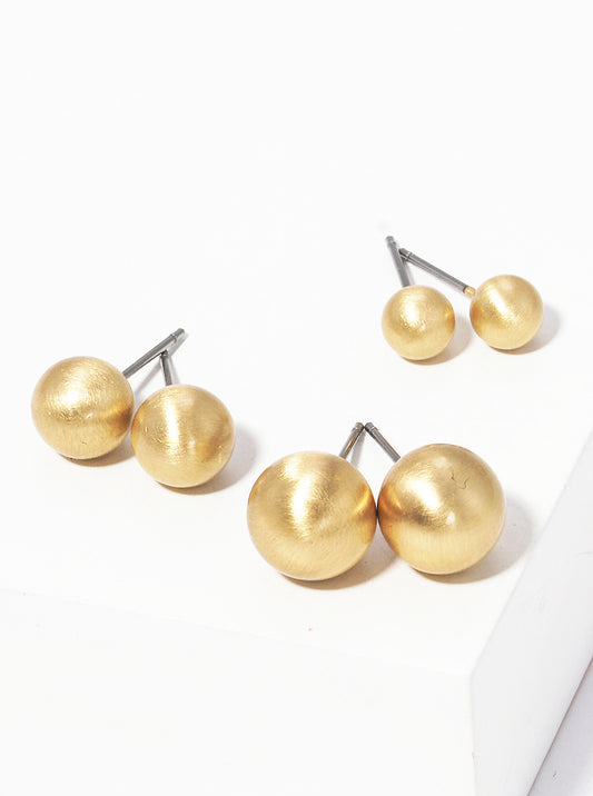 3-PC Set 6 To 10mm Metallic Ball Bead Stud Earrings