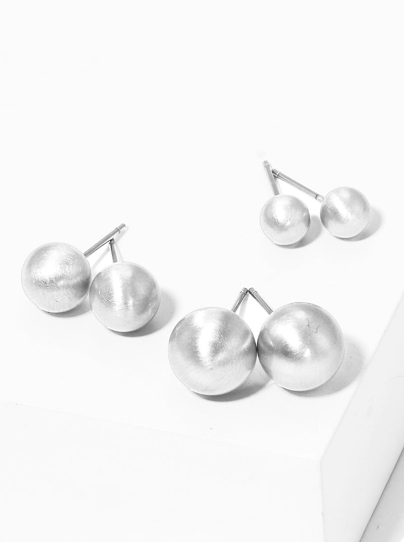 3-PC Set 6 To 10mm Metallic Ball Bead Stud Earrings