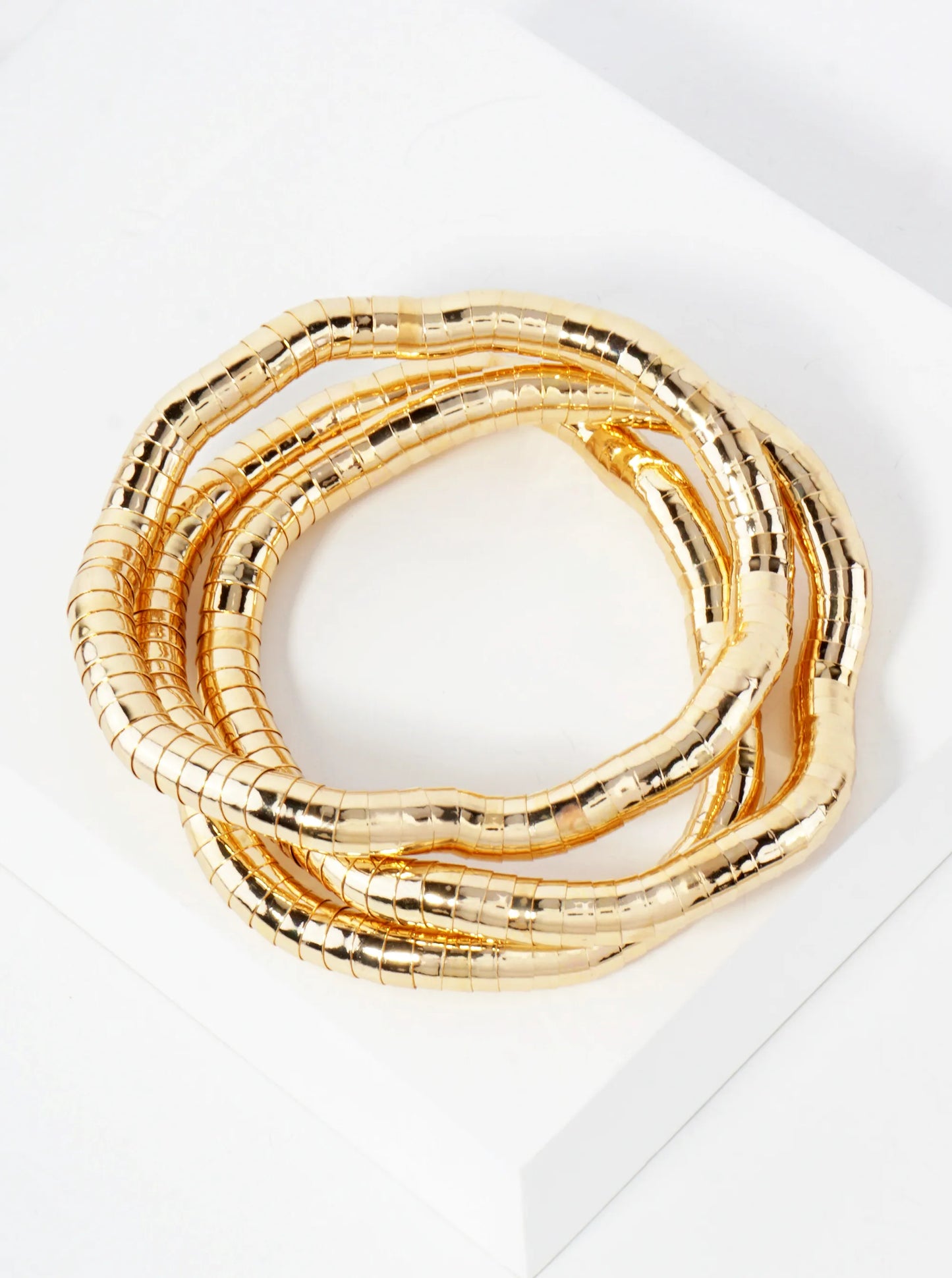 3-PC-Set 6mm Layered Polished Metal Beaded Stackable Stretch Bracelet