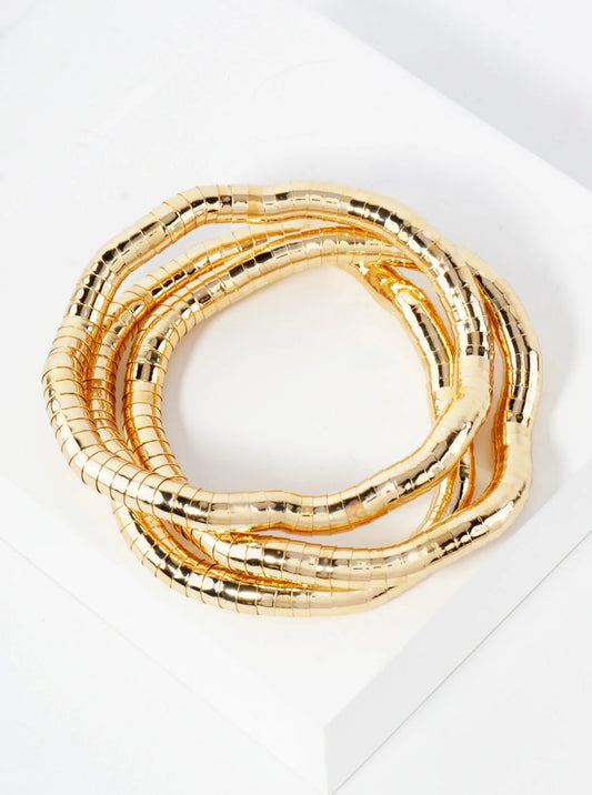 3-PC-Set 6mm Layered Polished Metal Beaded Stackable Stretch Bracelet