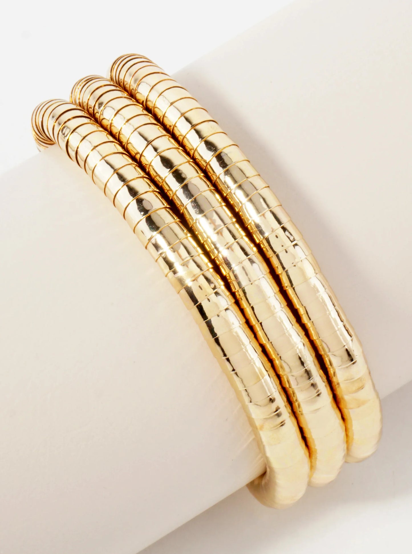 3-PC-Set 6mm Layered Polished Metal Beaded Stackable Stretch Bracelet