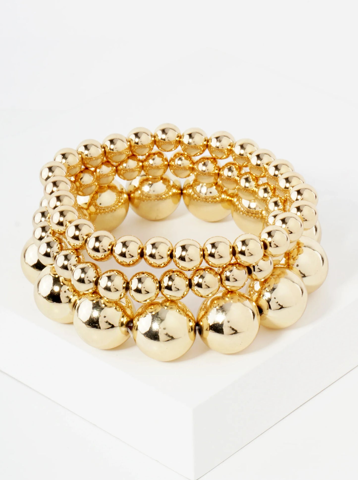 3-PC-Set 8-15mm Hollow Bead Stretch Stackable Bracelet