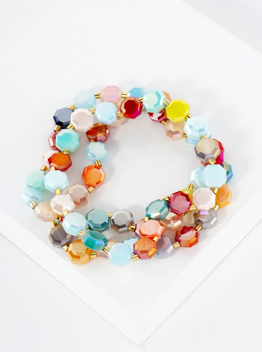 3-PC-Set 8mm Faceted Octagon Glass-Beaded Stackable Stretch Bracelet