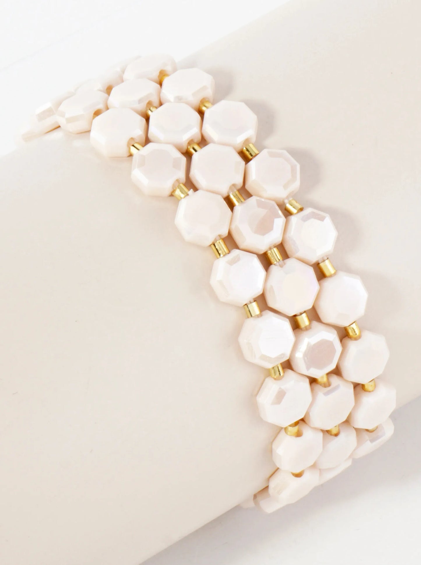 3-PC-Set 8mm Faceted Octagon Glass-Beaded Stackable Stretch Bracelet