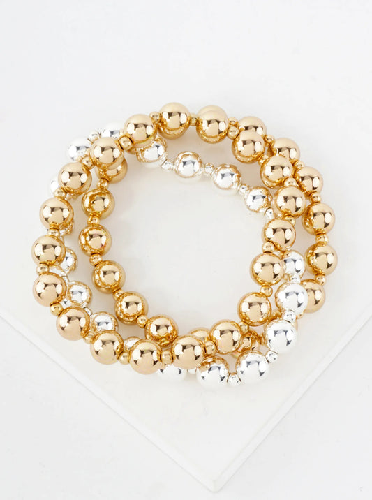 3-PC-Set 8mm Metallic Beaded Stackable Stretch Bracelet