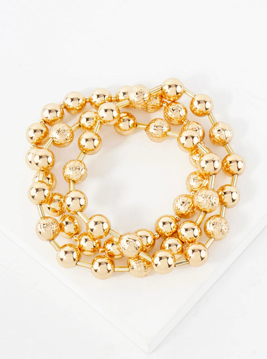 3-PC-Set 8mm Textured Metallic Beaded Stackable Stretch Bracelet