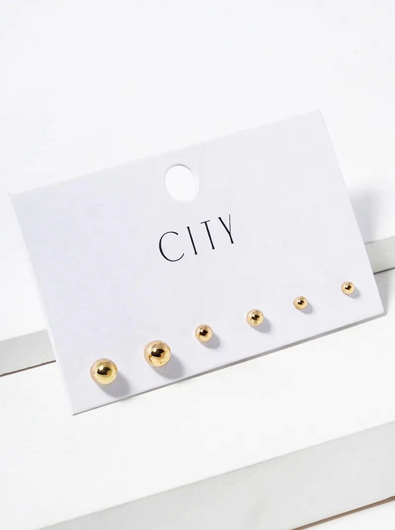 3-PC Set Ball Button Stud Earrings