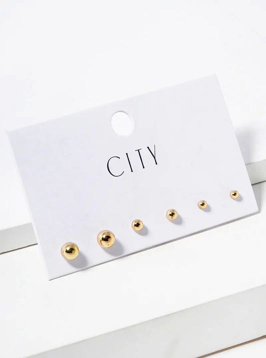 3-PC Set Ball Button Stud Earrings
