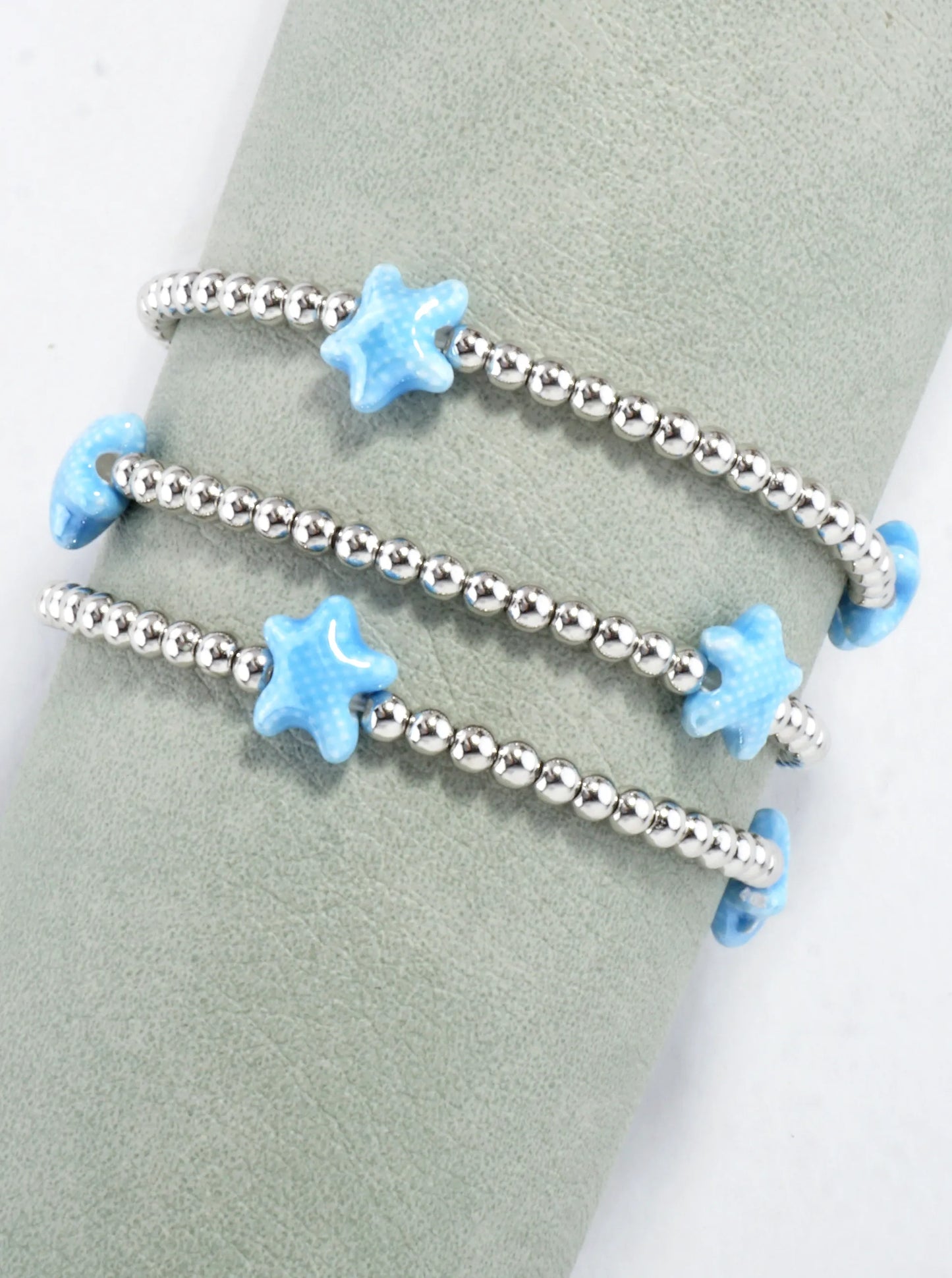 3 PC Set Ceramic Starfish Stretch Bracelets