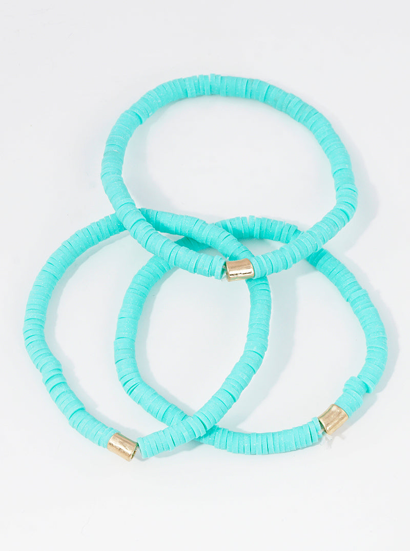 3-PC-Set Clay-Beaded Stackable Stretch Bracelet