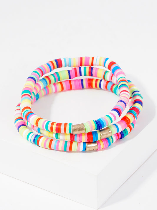 3-PC-Set Clay-Beaded Stackable Stretch Bracelet