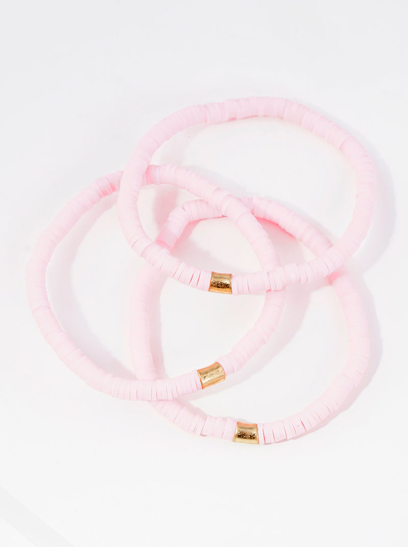 3-PC-Set Clay-Beaded Stackable Stretch Bracelet