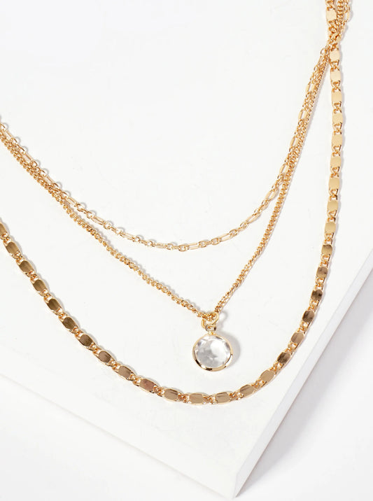 3-PC-Set Clear-Stone Pendant Multi-Chain Layered Necklace