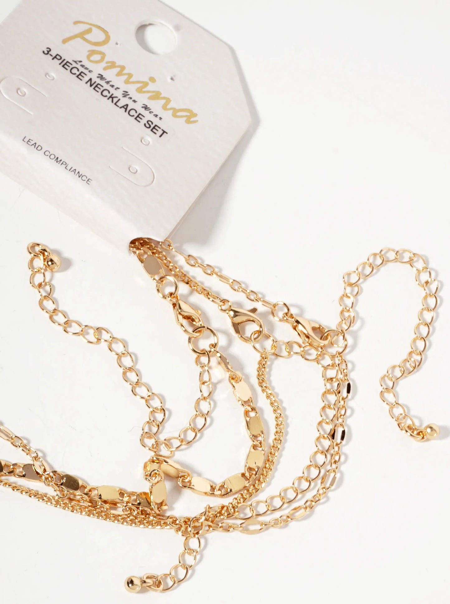 3-PC-Set Clear-Stone Pendant Multi-Chain Layered Necklace