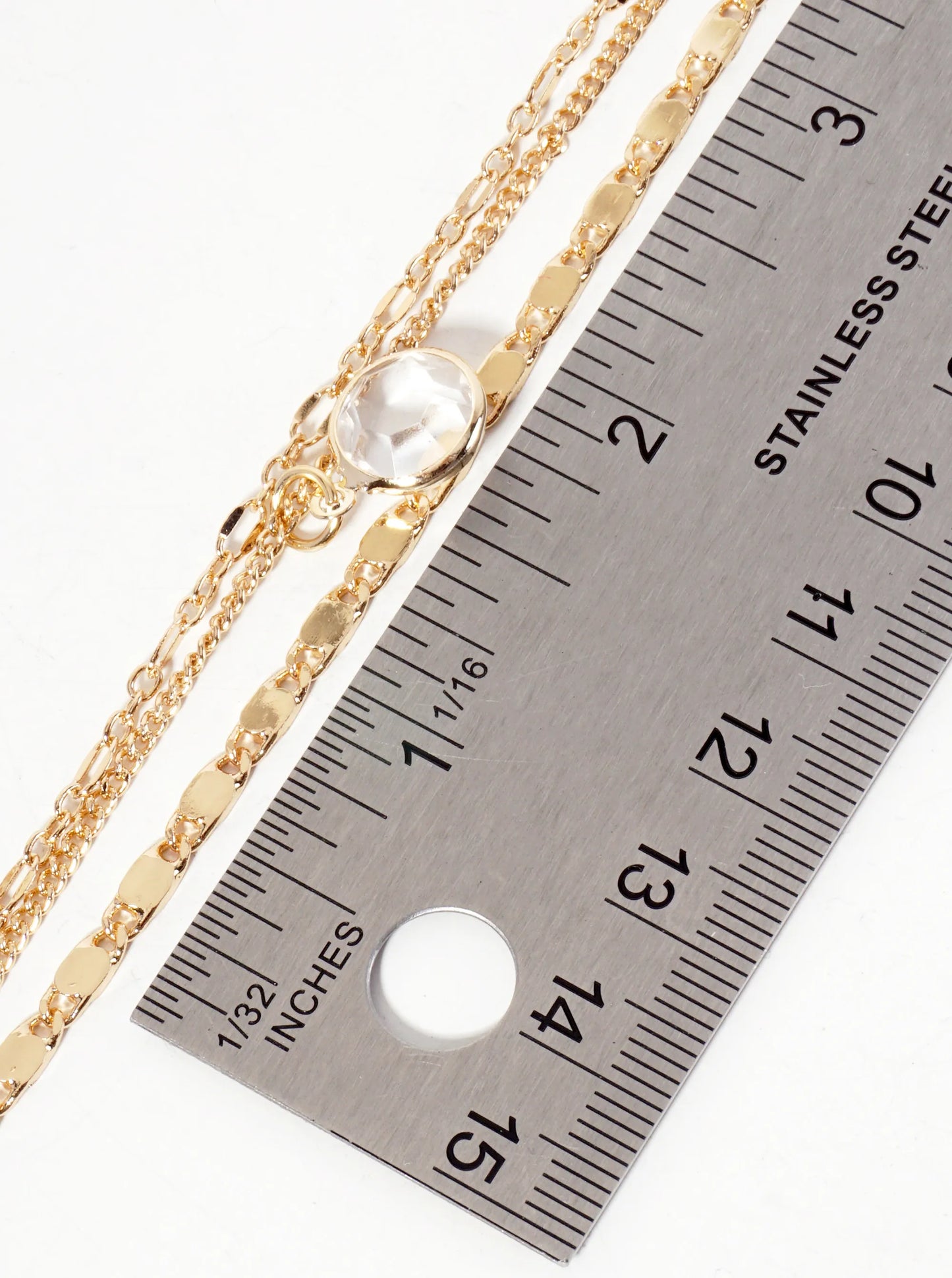 3-PC-Set Clear-Stone Pendant Multi-Chain Layered Necklace