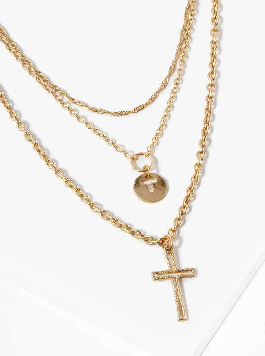 3-PC Set Cross Pendant Layered Necklace