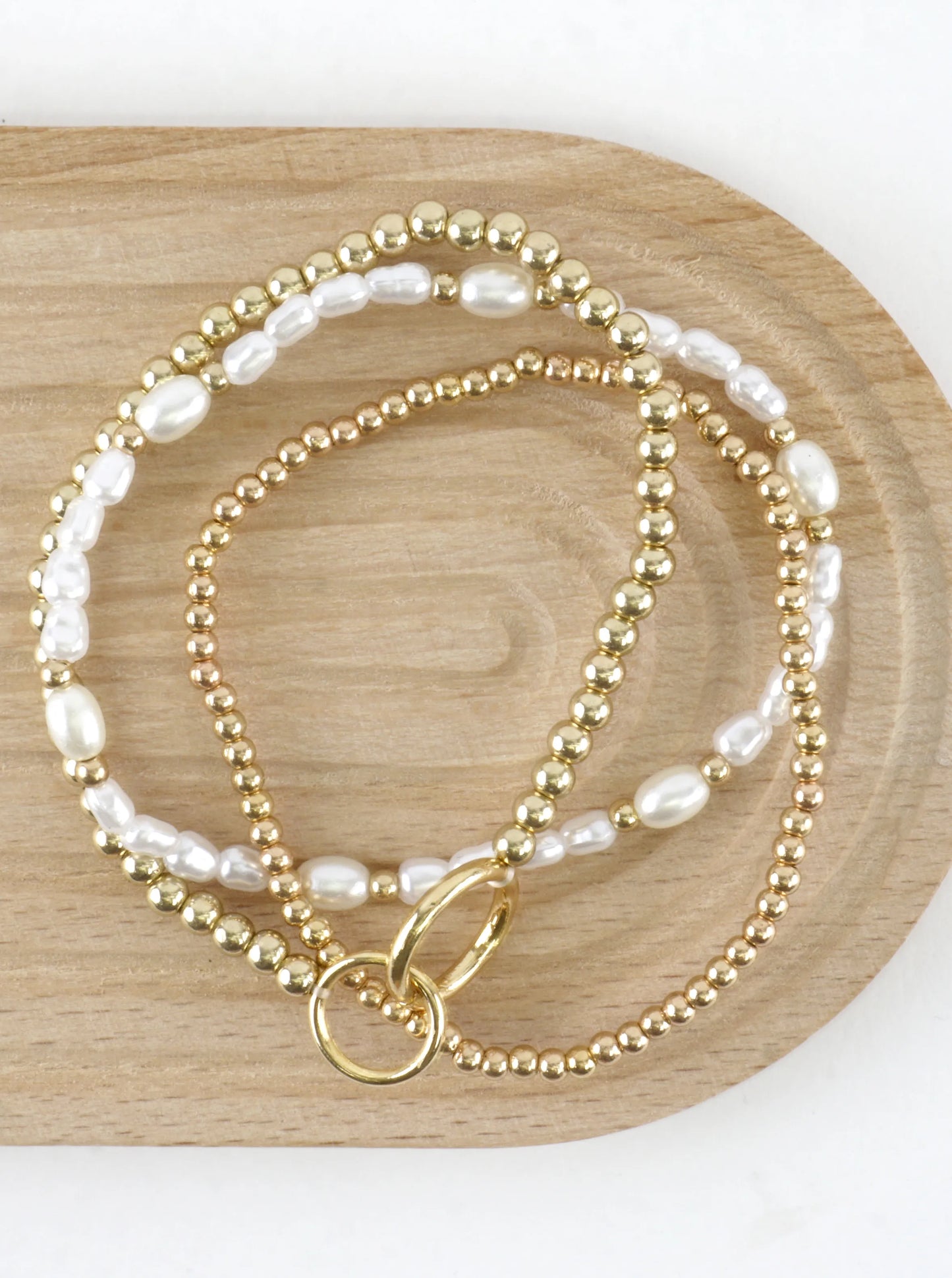 3 PC Set Double Ring Pearl Stretch Bracelets