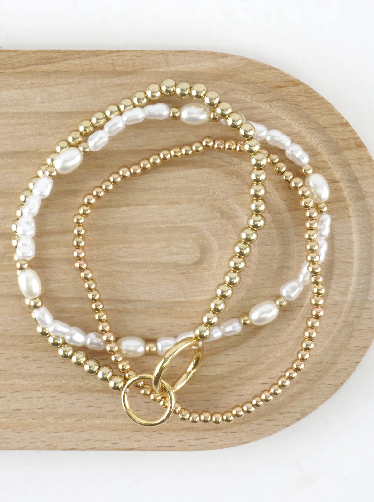 3 PC Set Double Ring Pearl Stretch Bracelets