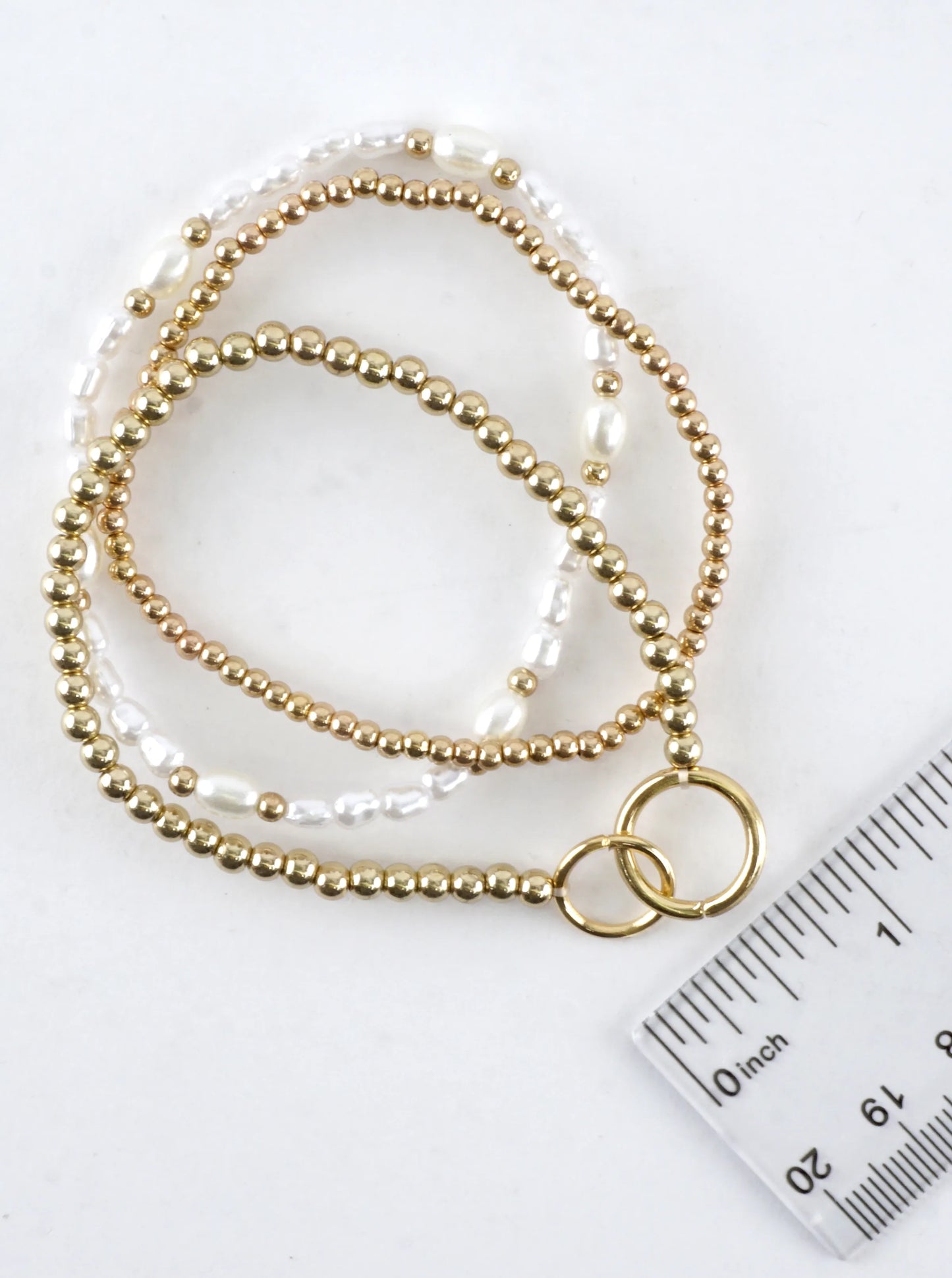3 PC Set Double Ring Pearl Stretch Bracelets