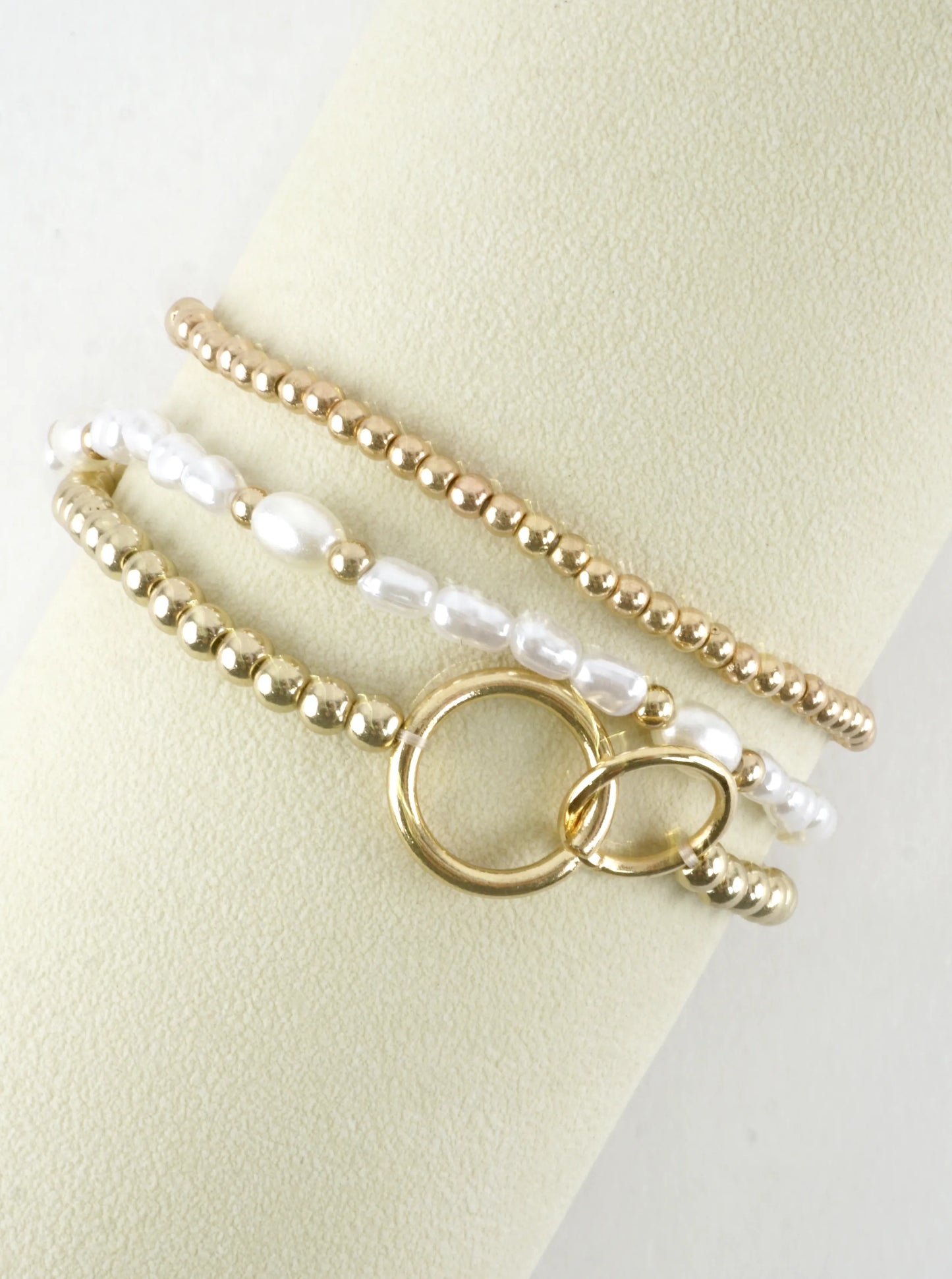 3 PC Set Double Ring Pearl Stretch Bracelets