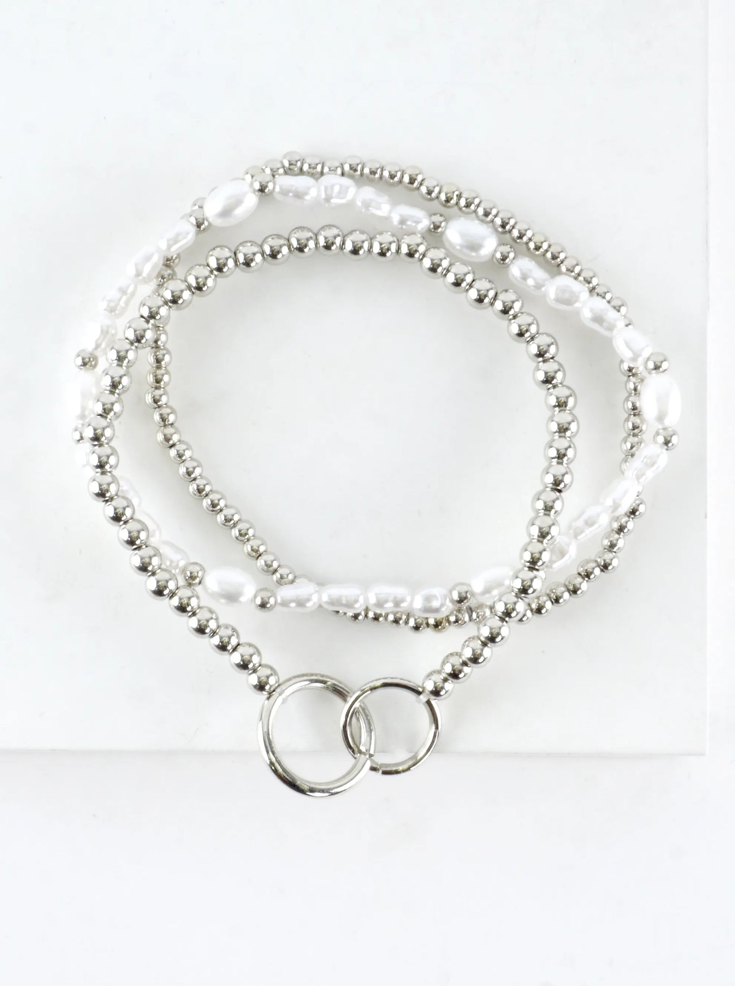 3 PC Set Double Ring Pearl Stretch Bracelets