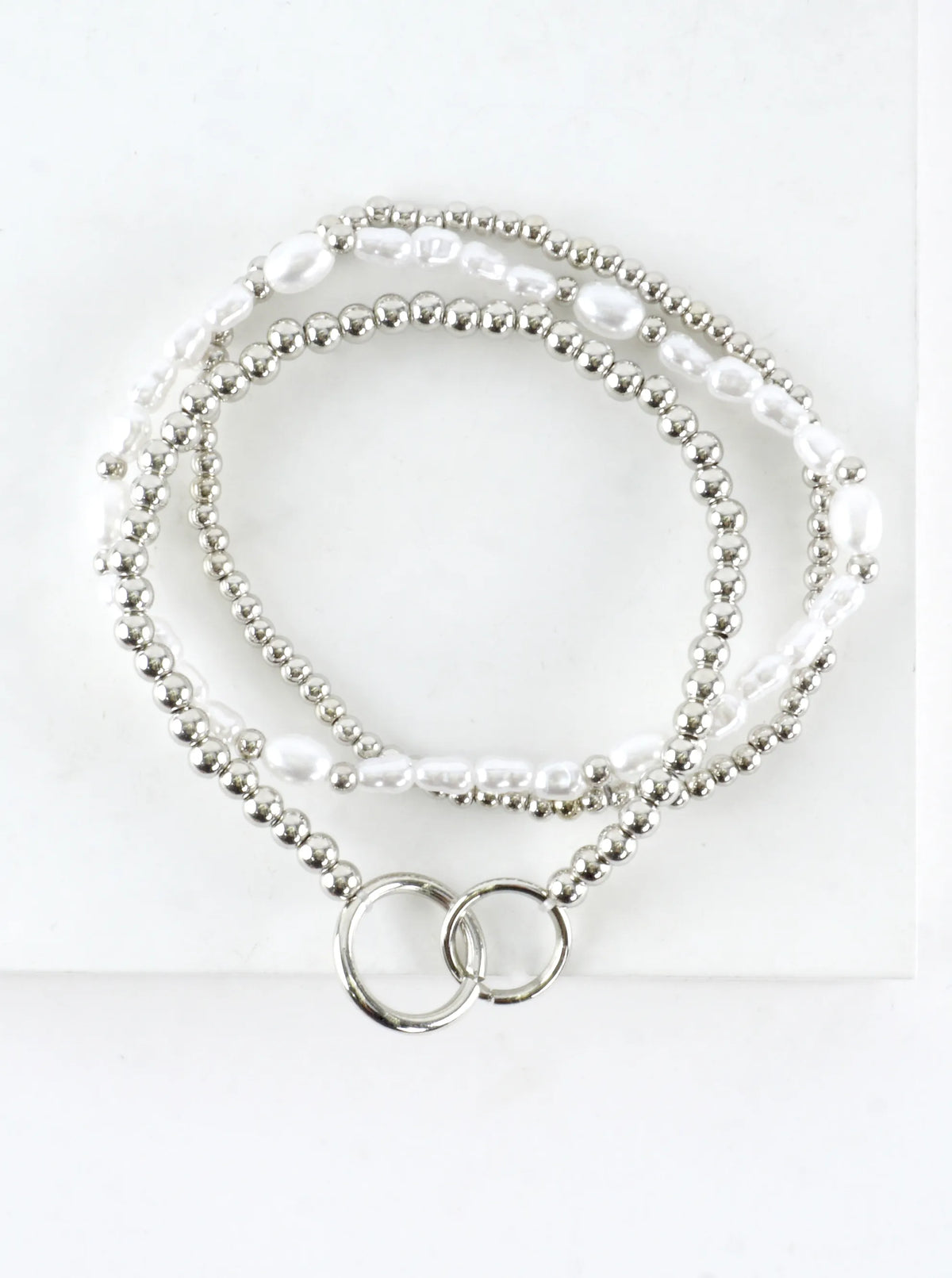 3 PC Set Double Ring Pearl Stretch Bracelets